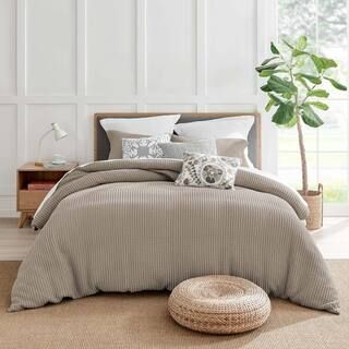 LEVTEX HOME Mills Waffle Beige Fawn Solid Cotton Full/Queen Duvet Cover Set L20639DFQS - The Home... | The Home Depot