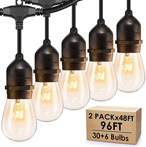 96FT (2 x 48FT) Dimmable Outdoor Bistro String Lights for Patio, Waterproof Hanging Vintage 11W E... | Amazon (US)