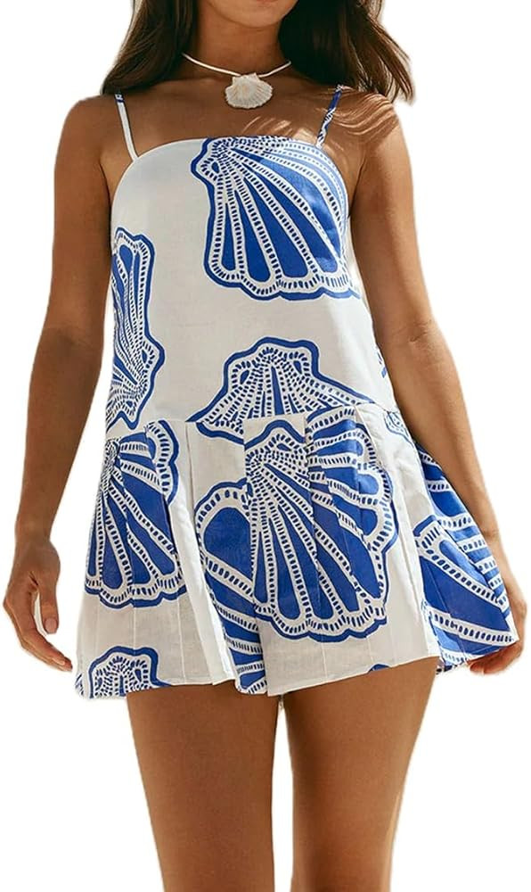 Women Boho Floral Mini Dress Spaghetti Strap Tiered Flowy Cami Dress Graphic Ruffle Summer Holida... | Amazon (US)