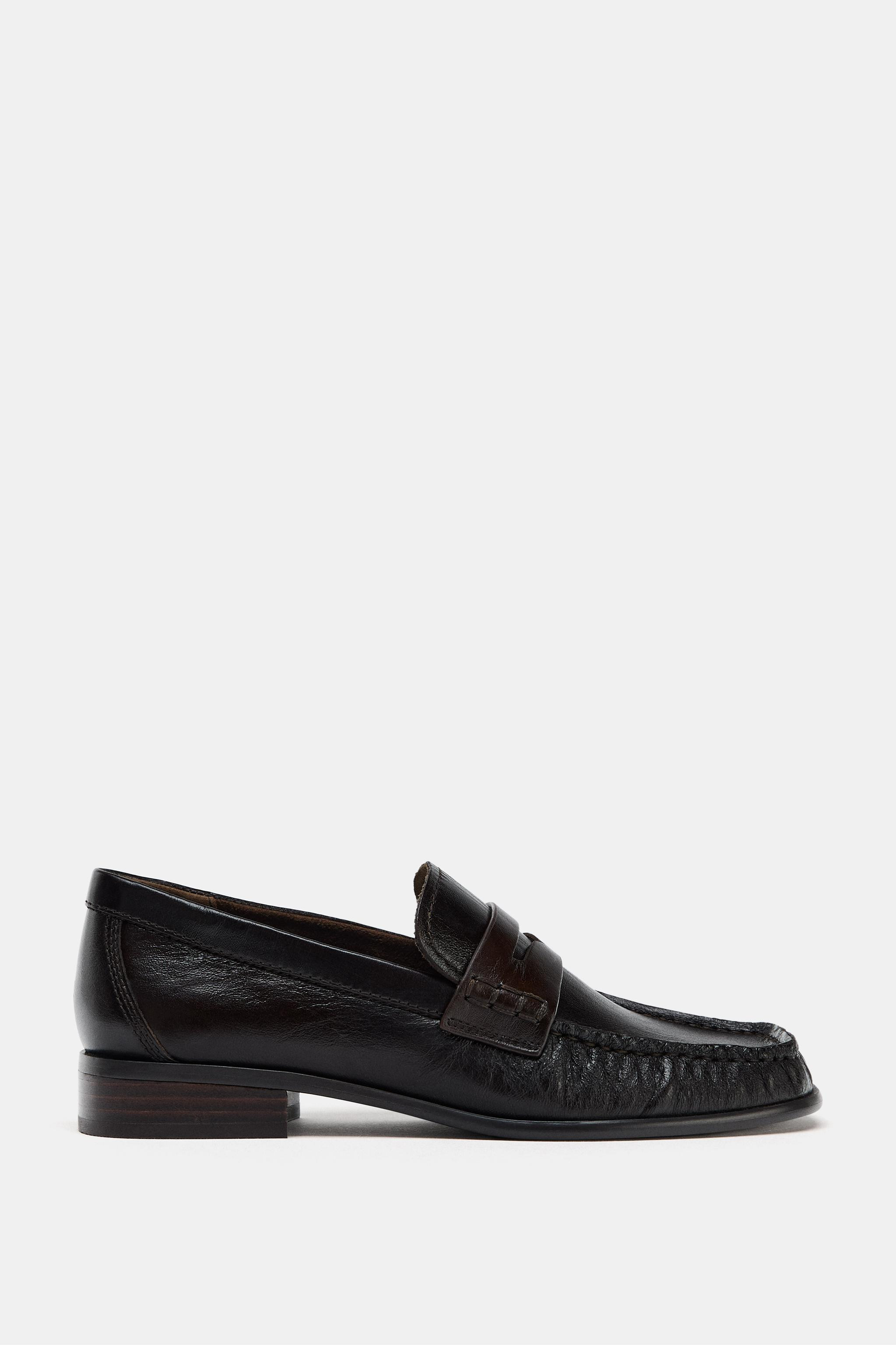 LEATHER LOAFERS WITH SQUARE TOE | Zara UK