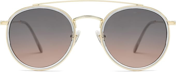 SOJOS Retro Round Double Bridge Polarized Sunglasses for Women Men Twin Beams Circular UV400 Sunn... | Amazon (US)