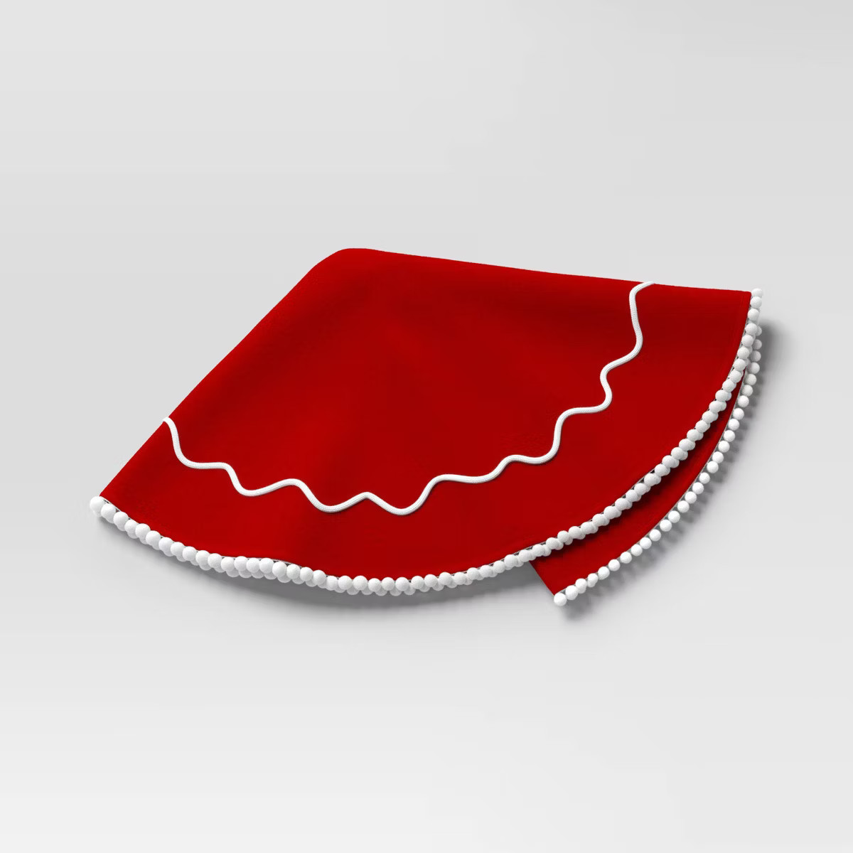 48" Christmas Red Felt Tree Skirt with White Wavy Border and Pom Trim - Wondershop™ | Target