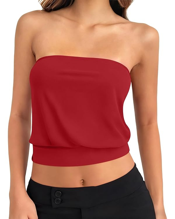 ANRABESS Tube Tops for Women Bandeau Strapless Cropped Banded Hem 2026 Summer Clothes | Amazon (US)
