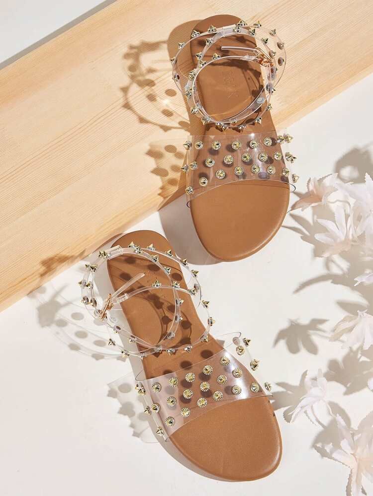 Spiked Decor Clear Ankle Strap Sandals | SHEIN