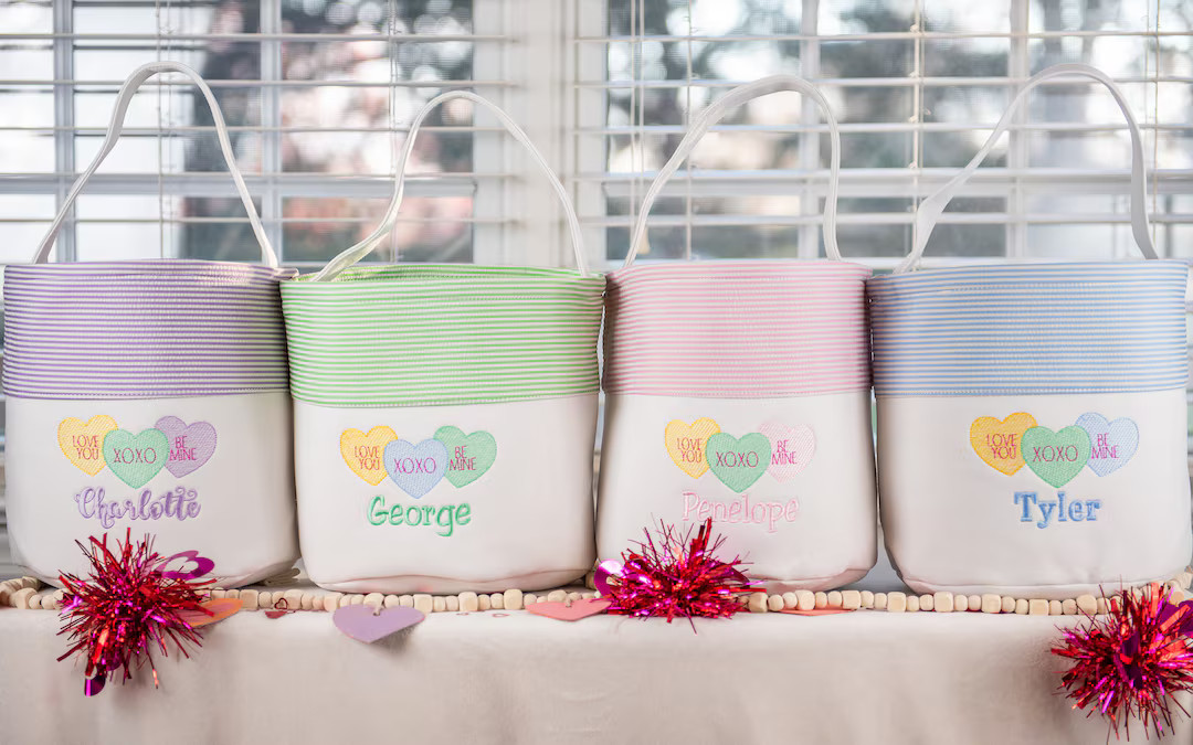 Seersucker Valentines Day Bag/ Personalized Valentines Day Bucket/valentines Mail Box / Gift Bag ... | Etsy (US)