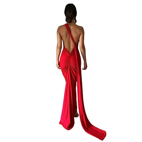 Women's Sexy One Shoulder Backless Maxi Dress Elegant Ruched O Ring Sleeveless Evening Dress Long... | Amazon (US)
