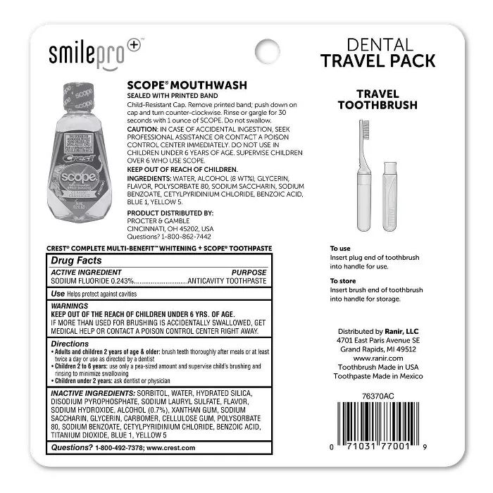 Crest Smile Pro Travel Dental Pack with Mouthwash and Toothpaste - Trial Size - 3ct | Target