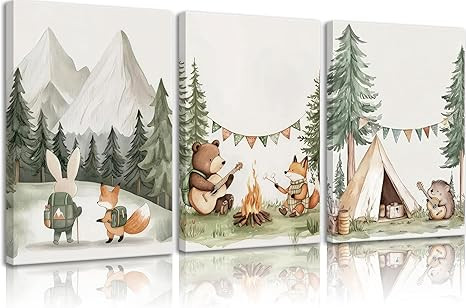Woodland Animal Nursery Canvas Wall Art Fox Bear Rabbit Hedgehog Paintings Pictures Safari Nurser... | Amazon (US)