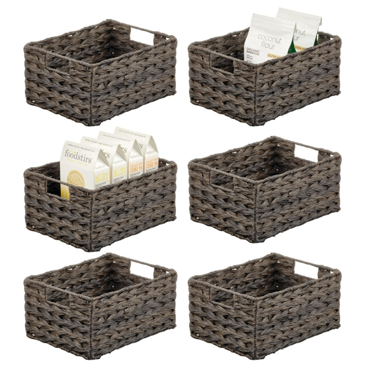 mDesign Woven Farmhouse Pantry Food Storage Bin Basket Box, Small - 6 Pack, Dark Brown - Espresso | Macy's