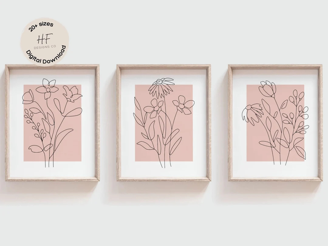 Blush Pink Floral Nursery Wall Art Prints Set of 3, Girl Nursery Decor, Bedroom Flower Posters, W... | Etsy (US)
