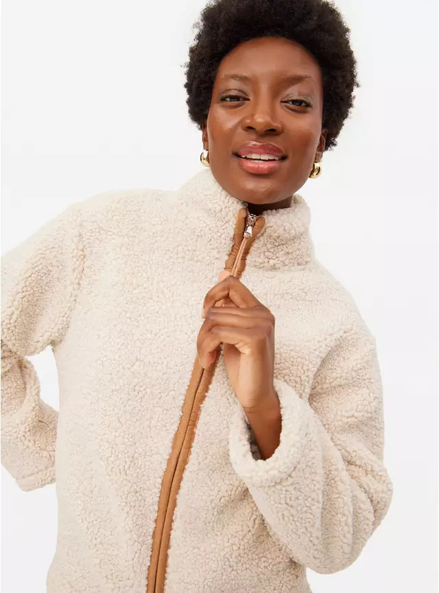 Cream Zip Through Borg Fleece M | Tu Clothing