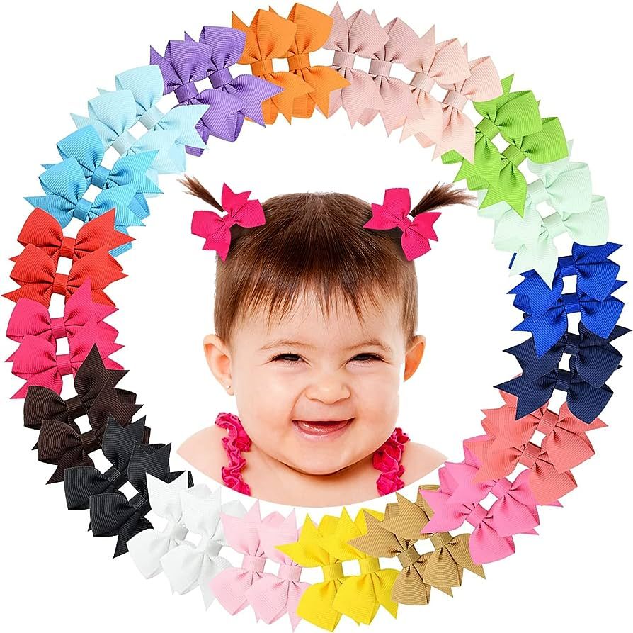 Baby Hair Clips 2" Baby Girls Fully Lined Baby Bows Tiny Hair Bows Alligator Clips for Baby Girls... | Amazon (US)