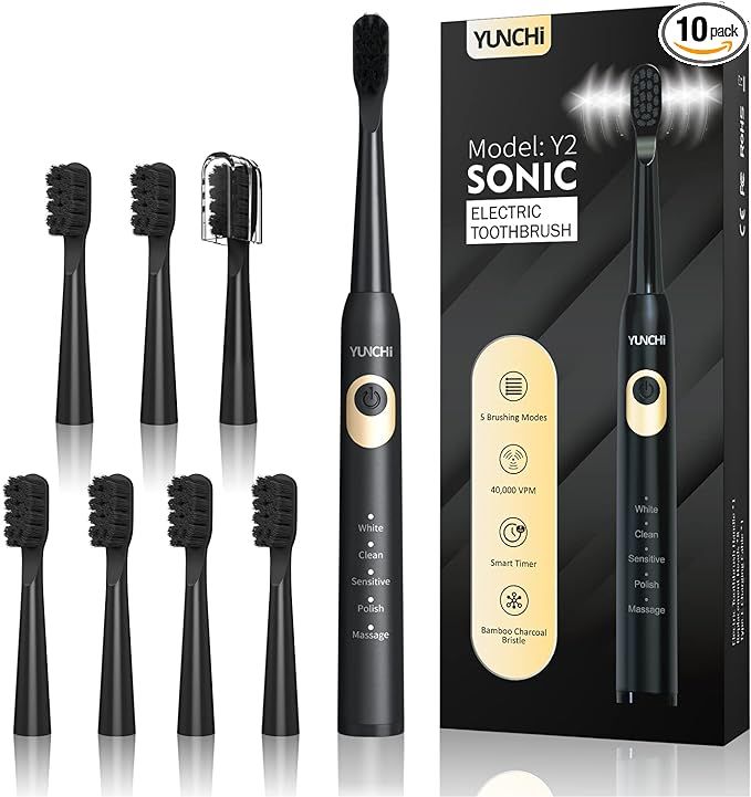 Charcoal Sonic Electric Toothbrush for Adults Kids, YUNCHI Y2 Rechargeable Toothbrushes Whitening... | Amazon (US)