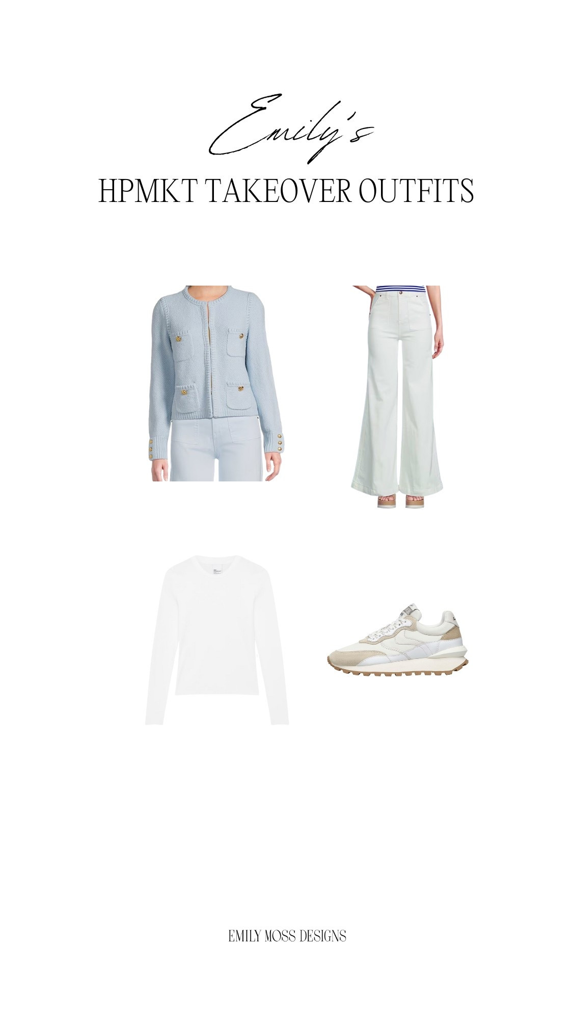 High Point Market Outfit 🤍 Long Sleeve Button Cuff Crew Neck Front Pocket Cardigan, High Rise Wide Leg Patch Pocket Utility Jeans, Voile Blanche Sneakers, Artizia Long Sleeve Rib Crew 