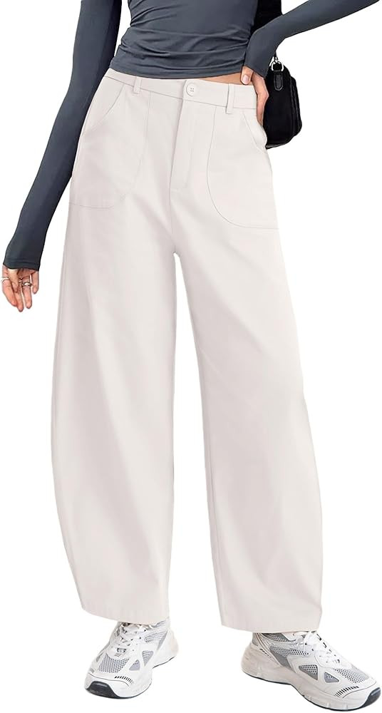 IEEILULU Womens Cotton Pants Casual Capri Baggy Wide Leg Trousers Palazzo Pants for Women with Pockets | Amazon (US)