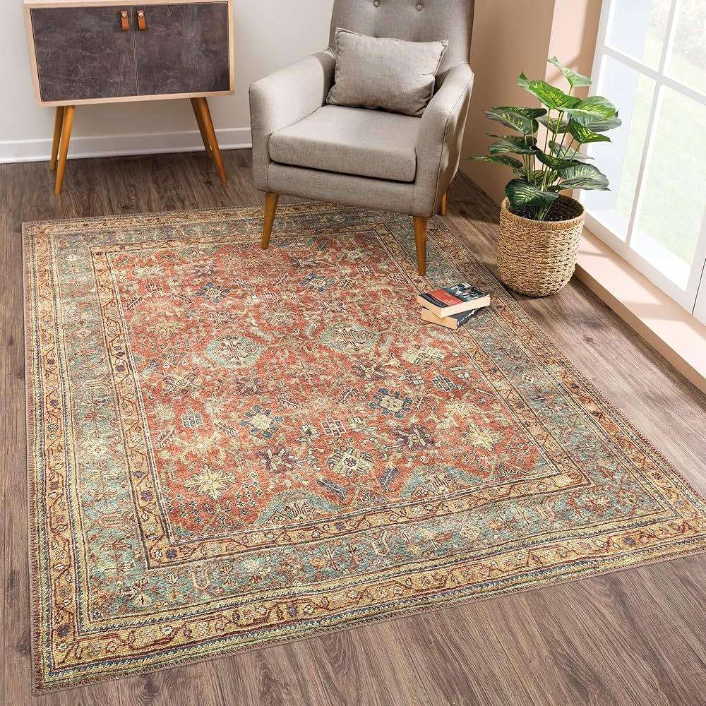 Bloom Rugs Washable Non-Slip 4' x 6' Rug - Terracotta/Mustard Traditional Persian Area Rug for Li... | Amazon (US)