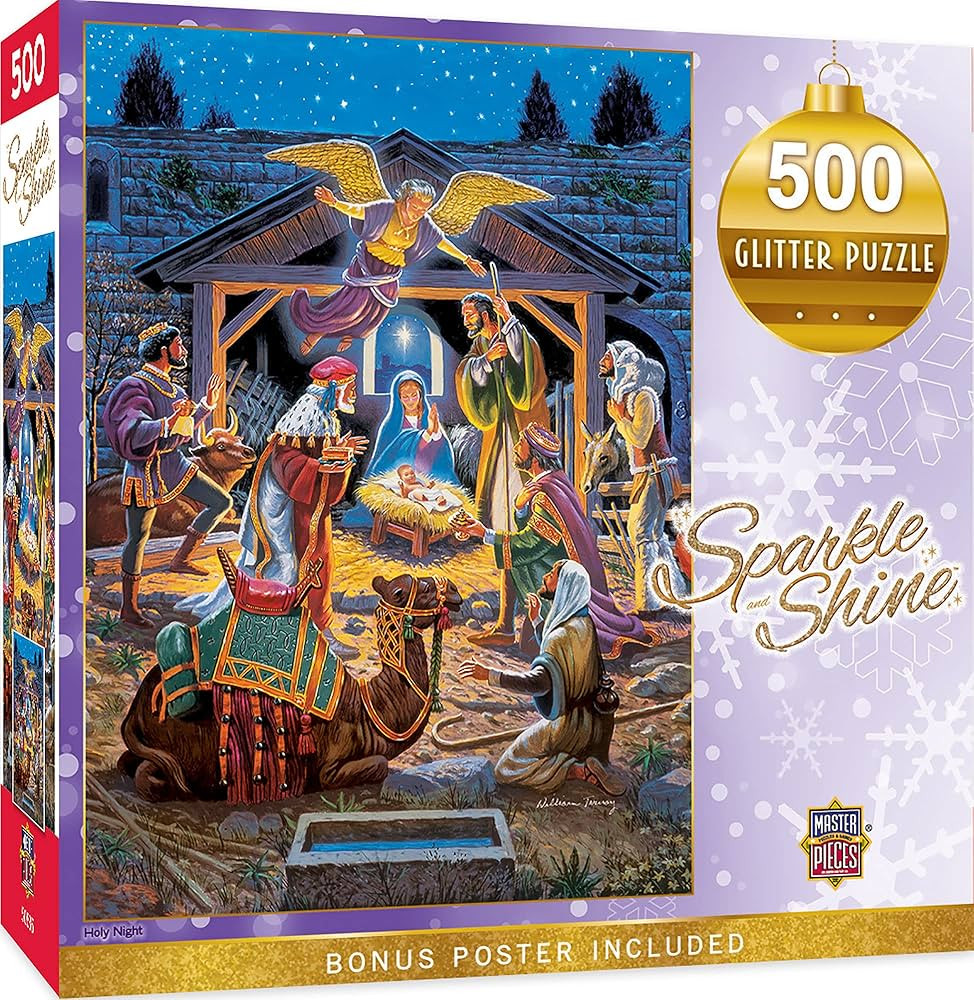 Masterpieces 500 Piece Glitter Christmas Jigsaw Puzzle - Holy Night - 15"x21" | Amazon (US)