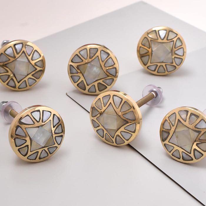 Indian Shelf 6-Piece Mother of Pearl Decorative Gold Drawer Knobs - Unique Brass Cabinet Pulls fo... | Amazon (US)