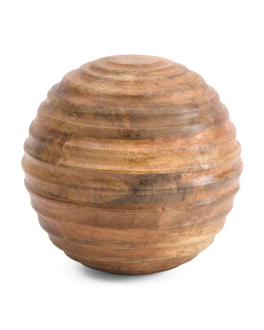 8in Wooden Orb With Ridges | Marshalls