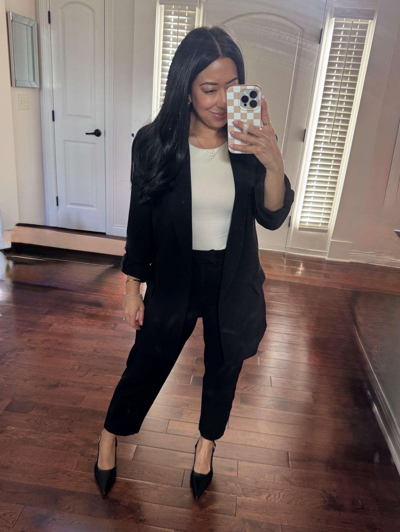 Classic timeless work outfit. 
Business casual. 
Blazer is old Zara but linked very similar options that I love. 
Wit and wisdom straight leg pants size 0 petite (size down 1-2 sizes in this brand). - extremely comfortable for a work pant. 
Tank is loft. Size Small TTS. 
Sling back pointed toe strappy black kitten heels target. Size 5.5. Linked several similar options 

#LTKootd #LTKPetite #LTKWorkwear