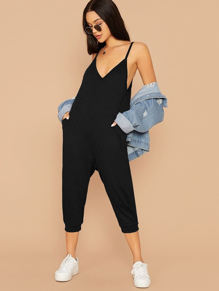 SHEIN Double V Neck Hidden Pocket Cami Jumpsuit | SHEIN