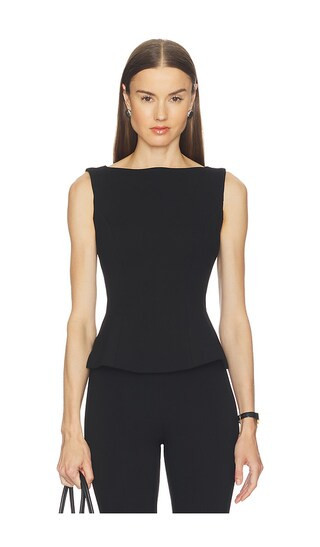 Good American Soft Stretch Ponte Straight Neck Top in Black. - size L | Revolve Clothing (Global)