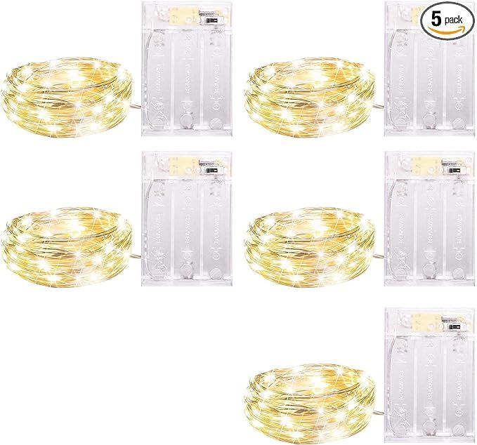 5 Pack Fairy Lights 7 Feet 20 Led Battery Operated String Lights with Timer, Waterproof Firefly L... | Amazon (US)