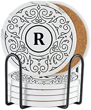 Onebttl Monogrammed Coaster Gifts Set of 6, Initial Letter, Ceramic, Absorbent with Cork Base, Ho... | Amazon (US)