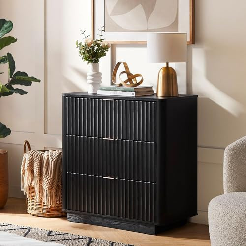 mopio Brooklyn 3 Drawer Dresser for Bedroom, Mid Century Modern Chest of Drawers, Wood Tall Nightstand, Waveform Fluted Side Table, Enhanced Safety, ASTM F2057-23 Sturdy Compliant (Black) | Amazon (US)