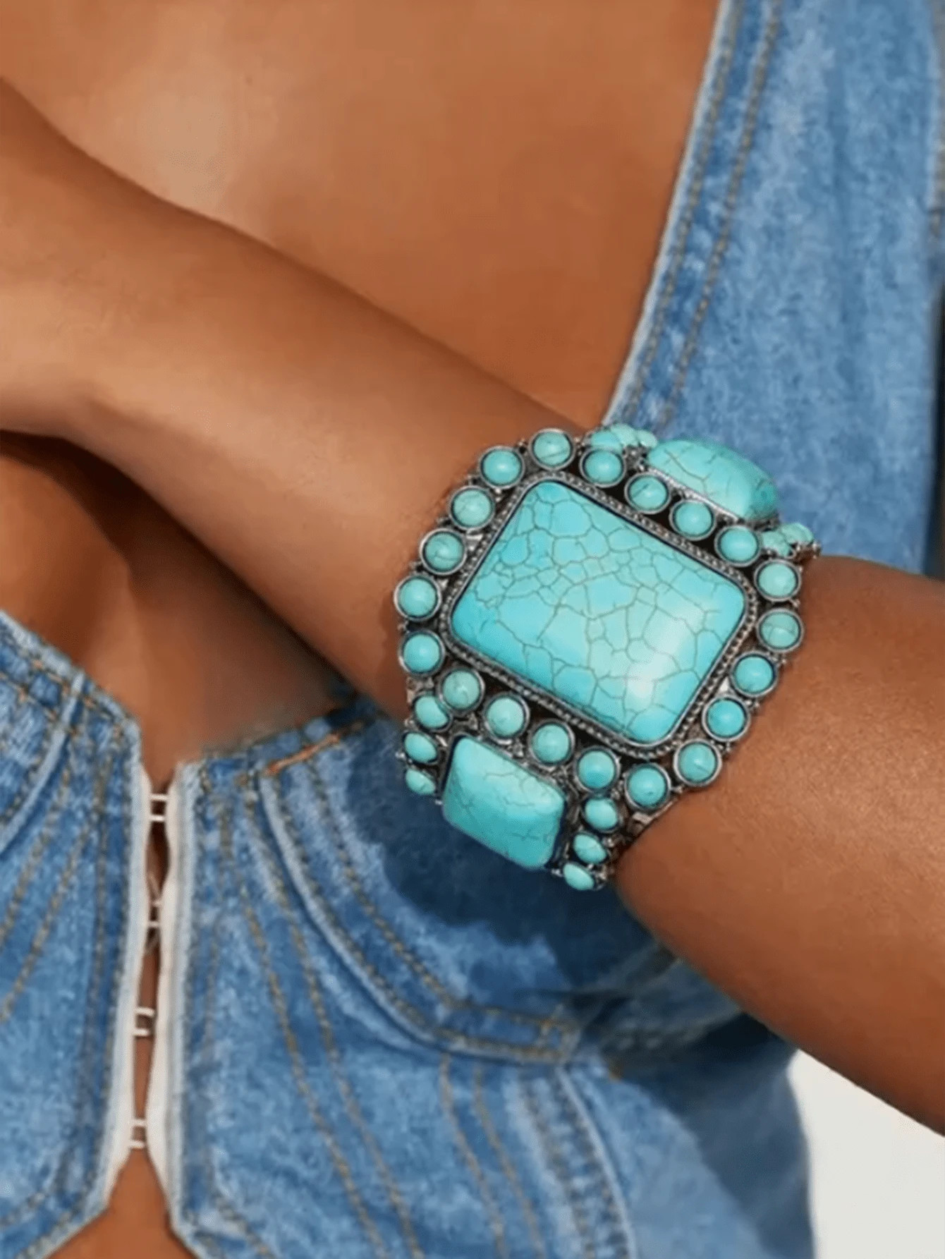 1pc Boho Turquoise Bracelet, Vintage Western Cowboy Exaggerated Jewelry | SHEIN
