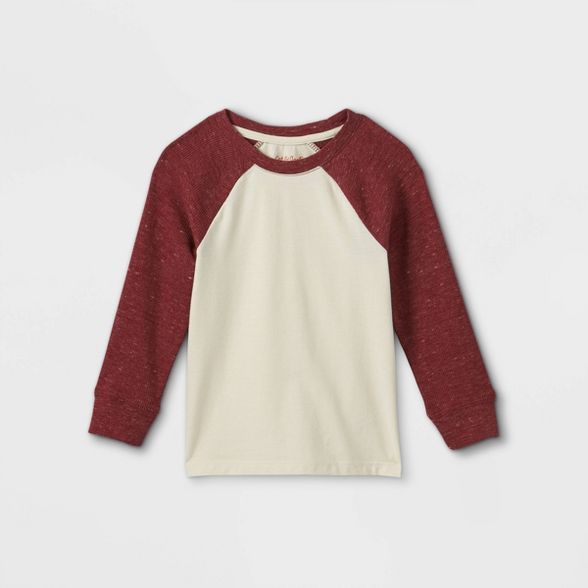 Toddler Boys' Jersey Knit Long Sleeve T-Shirt - Cat & Jack™ Cream/Maroon | Target