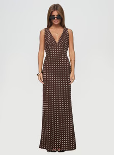 Nellie Maxi Dress Brown Polka Dot | Princess Polly US