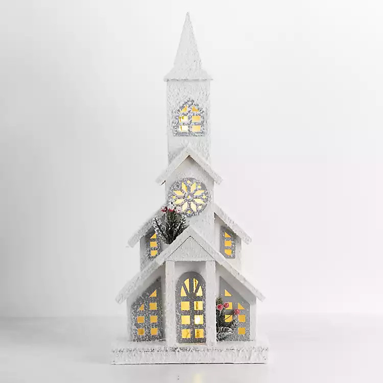 Snowy Christmas Church Pre-Lit Decoration | Kirkland's Home