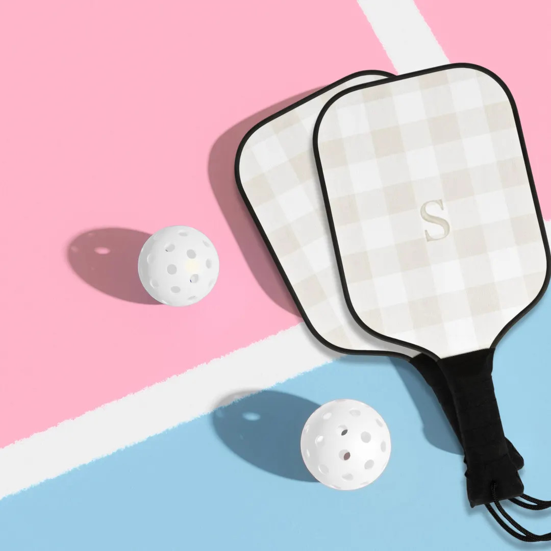Tan Gingham Pickleball Kit, Personalized Pickleball Paddles, Grandmillennial Workout Gear | Etsy (US)