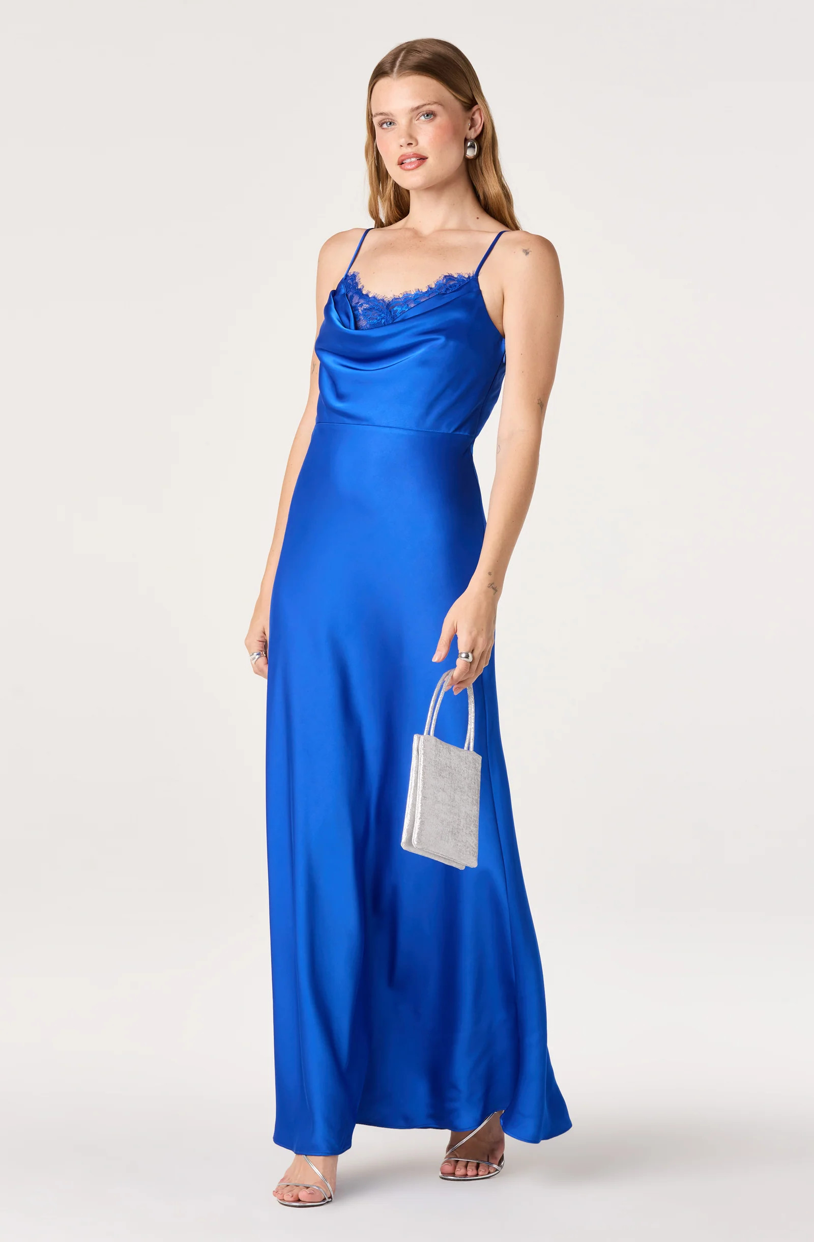 Annette Cowl Neck Satin Maxi Dress - Royal blue / XS | ASTR The Label (US)