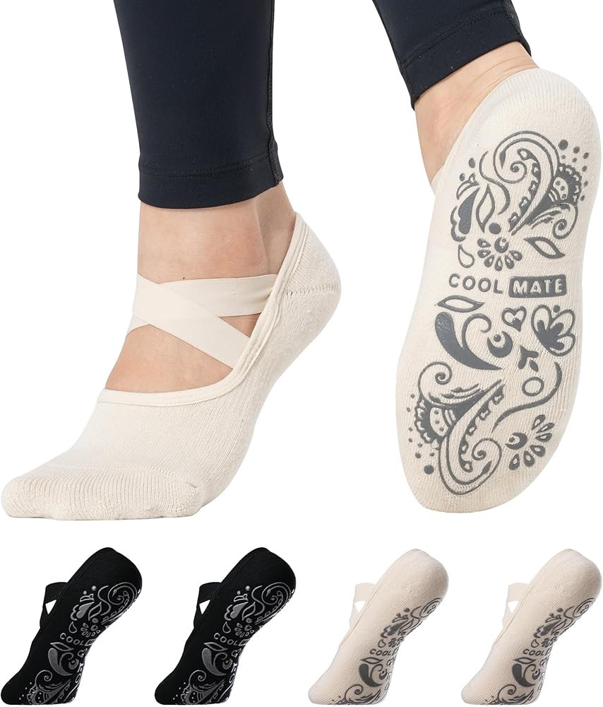 CoolMate Pilates Socks with Grips for Women, Yoga Socks, Crew Non Slip Women for Barre, Valentine... | Amazon (US)