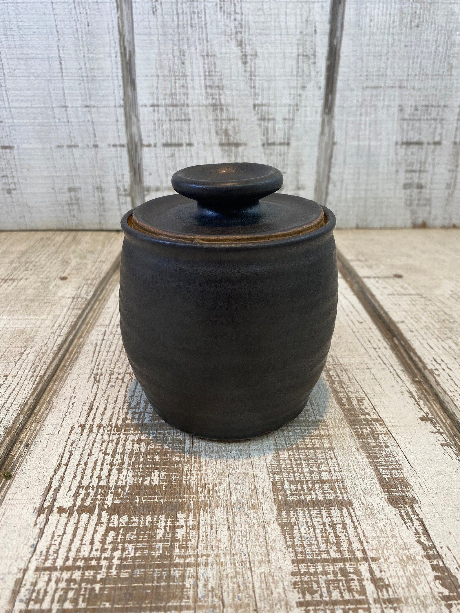 Black Glazed Handmade Stoneware Pot, Lidded Pottery Jar, Ceramic Canister, Sugar Jar, Kitchen Sto... | Etsy (US)