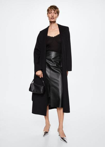 100% leather midi skirt black - Woman - L - MANGO | MANGO (UK)