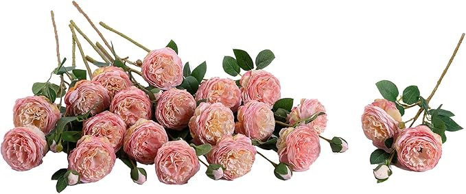 SHUOTAO Artificial Flowers Fake Silk Austin Rose for Decoration 12 Heads Blooming Faux Flower Bou... | Amazon (US)
