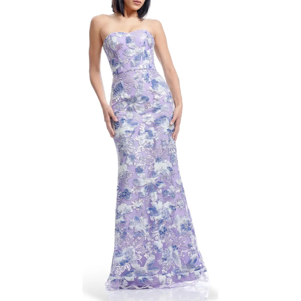 Dress the Population Sheridan Sequin Strapless Mermaid Gown in Lilac Multi at Nordstrom, Size Medium | Nordstrom