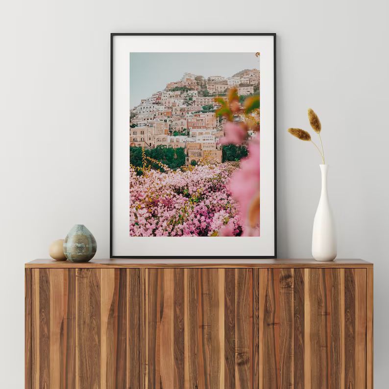 Italy Wall Art , Amalfi Coast Print , Positano Print , Pink Home Decor , Boho Framed Wall Art , F... | Etsy (US)