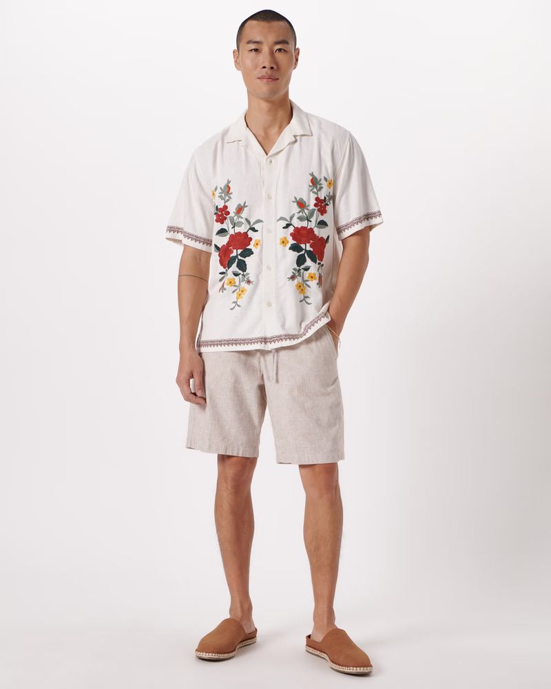 9 Inch Linen-Blend Pull-On Short | Abercrombie & Fitch (US)