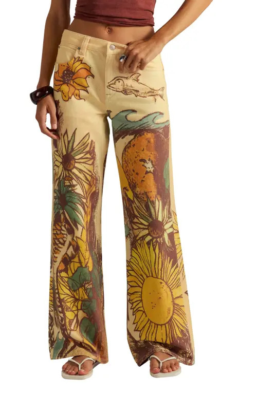 Free People Illusions Slouchy Straight Leg Jeans in Beach Scene at Nordstrom, Size 29 | Nordstrom