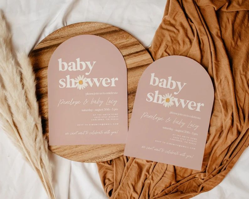 Printed Arch Baby Shower Invitation Wildflower Daisy Baby - Etsy | Etsy (US)