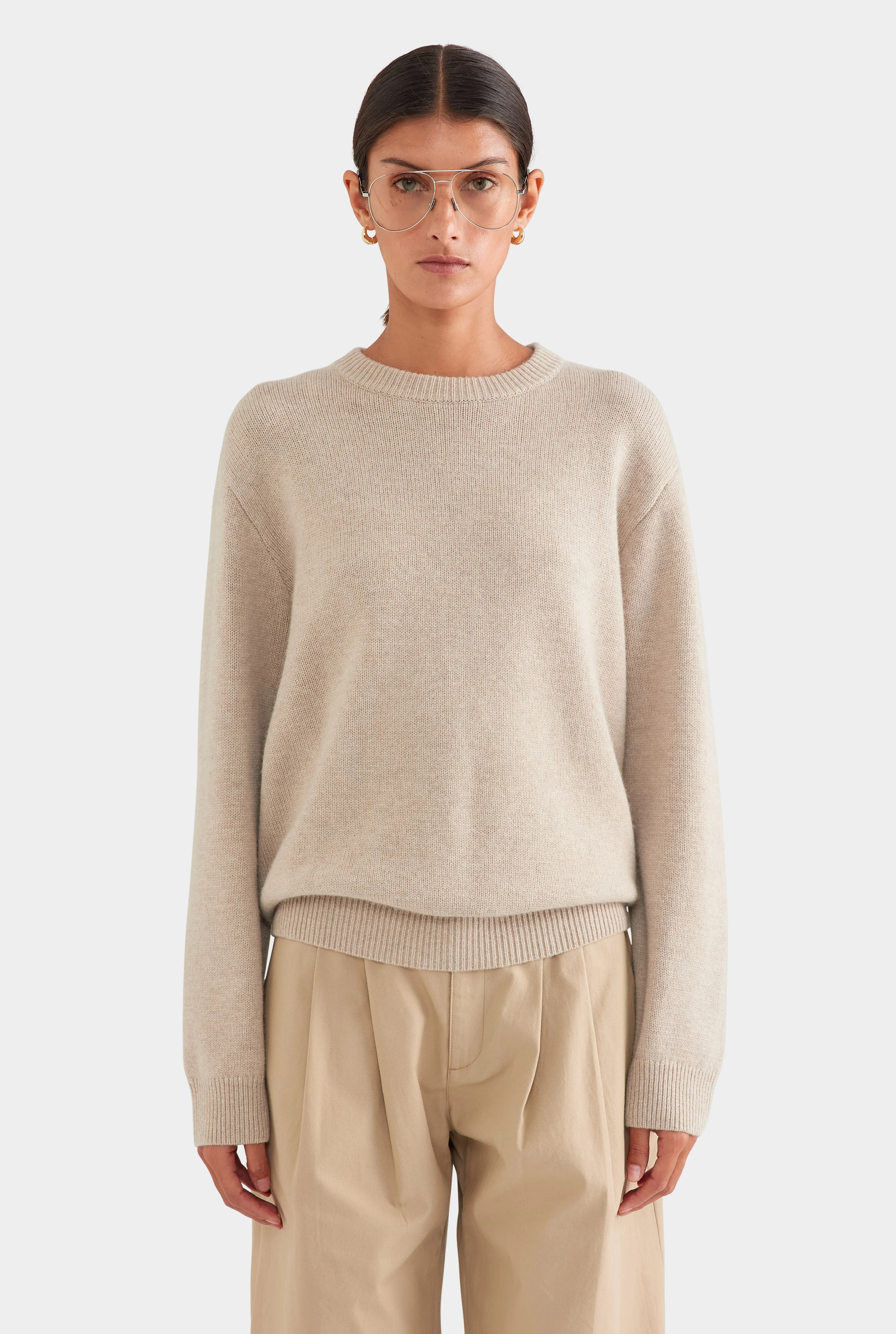 Womens Oversized Wool Cashmere Sweater Sand Marl | Venroy | Venroy AU