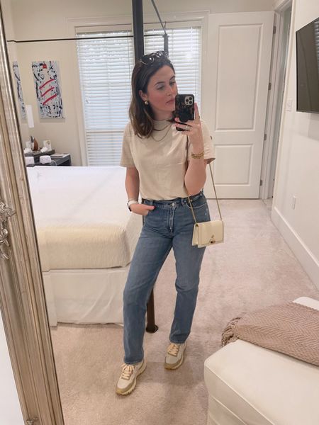 Off to a casual dinner out with friends! Love a neutral look of the same color palette with subtle hints of color. These jeans are a staple in my wardrobe 🤍

#LTKstyletip #LTKSeasonal #LTKunder100