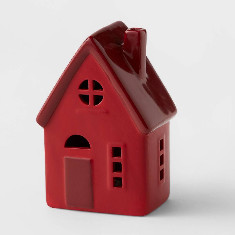 6" Battery Operated Lit Decorative Ceramic House with Round Window Red - Wondershop™ | Target