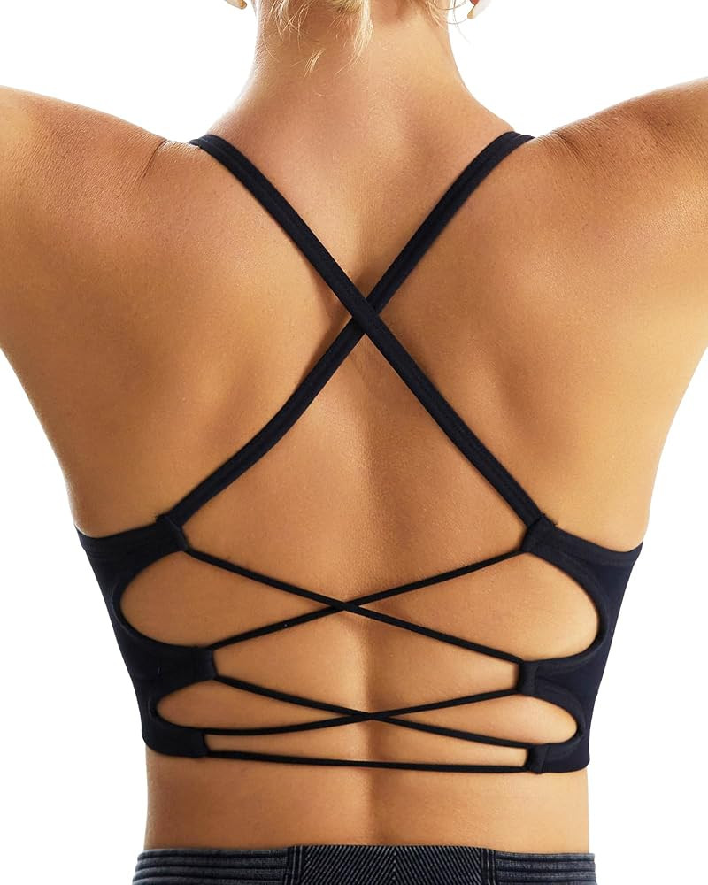 RUNNING GIRL Sports Bras for Women,Sexy Crisscross Back Seamless Padded Sports Bra Medium Support... | Amazon (US)