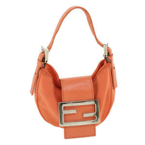 FENDI Mamma Baguette Accessory Pouch Leather Orange Auth rd4006 | eBay US