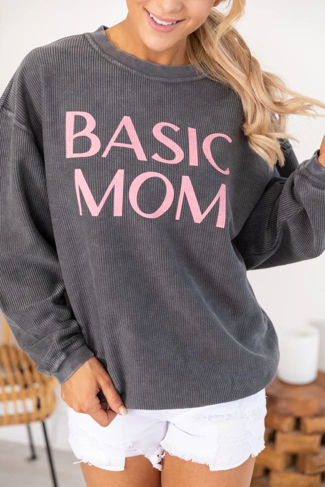 Basic Mom Corded Graphic Charcoal Sweatshirt | Pink Lily
